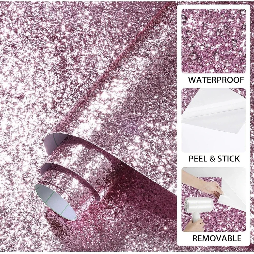 Rewallpaper 15.8inx23ft Pink Glitter Peel And Stick Wallpaper
